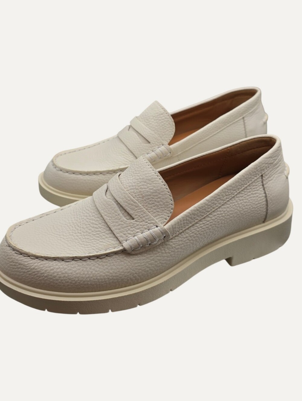 Geox Spherica EC1 Beige Leather Penny Loafers EU 39.5 US 9.5 NWOT